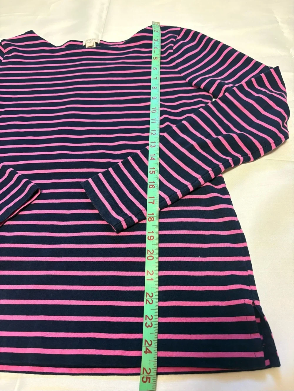 J. Crew Navy and Pink Striped Long-Sleeve Tee